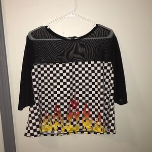 Oversized crop-top flame t-shirt